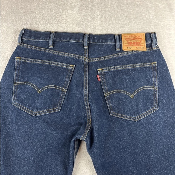 Levis 505 regular fit mens dark wash denim straight leg jeans size 38x32 - Picture 8 of 9